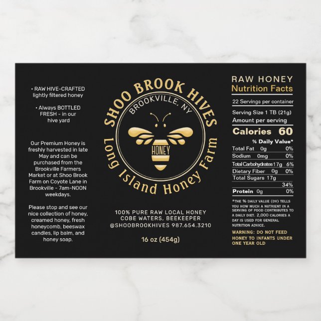 Miel étanche Bee Hex Jar Étiquette Valeur nutritiv (Étiquettes simples)