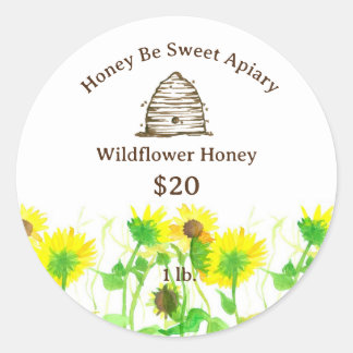 Miel Étiquette Honeybee Skep Sunflowers