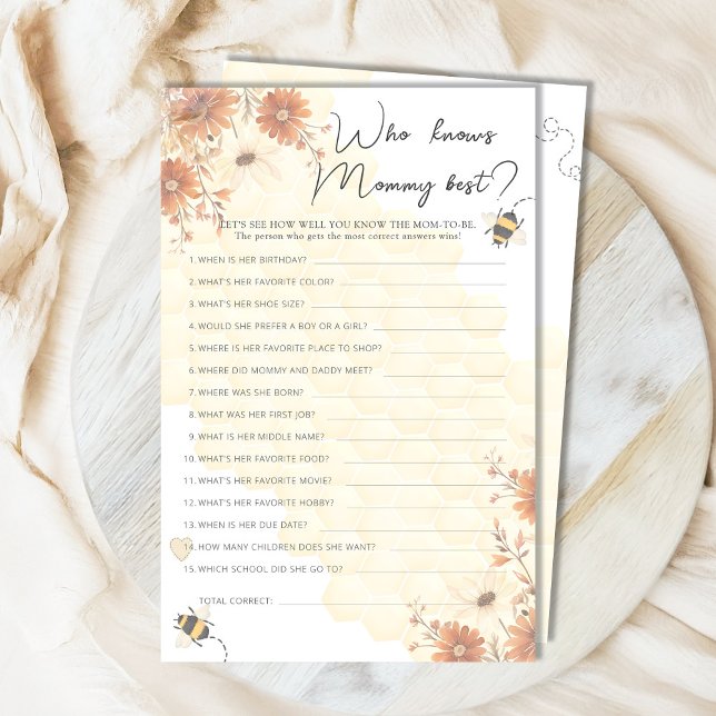 Miel Fleur sauvage Baby shower Qui Connaît Maman L (Créateur téléchargé)