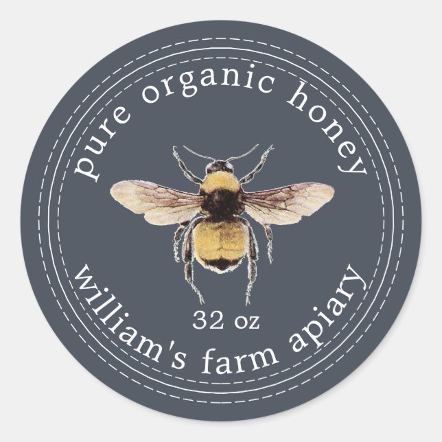 Miel Jar Étiquette Honeybee Apiary Dark Blue (Devant)