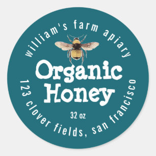 Miel Jar Étiquette Honeybee Apiary Dark Turquoise