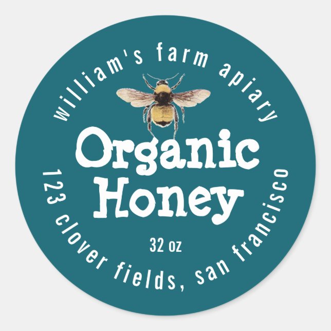 Miel Jar Étiquette Honeybee Apiary Dark Turquoise (Devant)