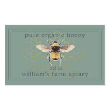 Miel Jar Étiquette Honeybee Apiary Dusty Green