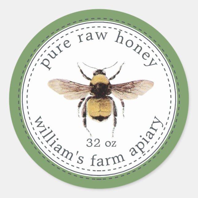 Miel Jar Étiquette Honeybee Apiary Meadow Green (Devant)