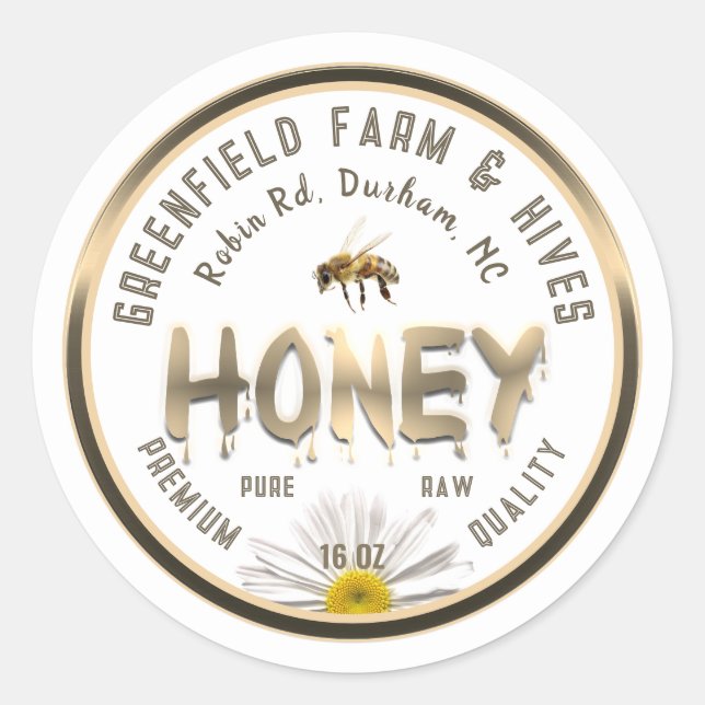 Miel métal Étiquette Bee Daisy Flower (Devant)