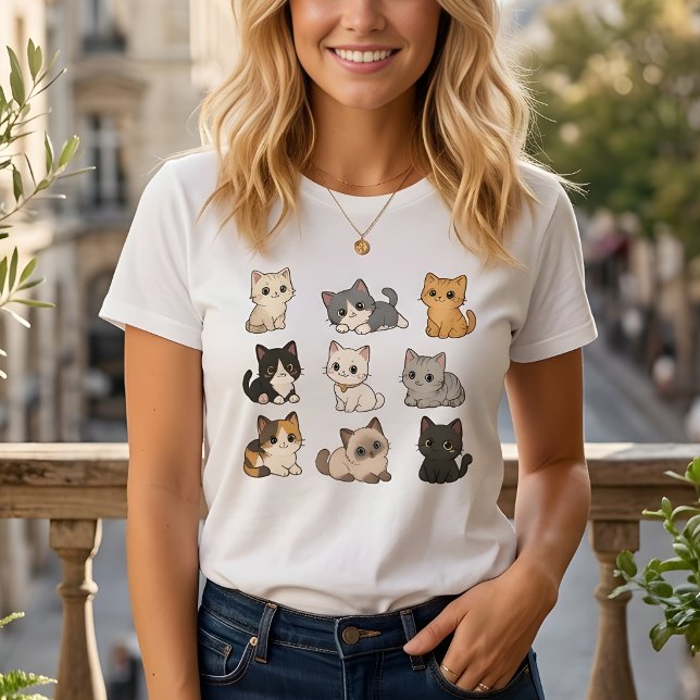 Mignon Adorable Kawaii Chat Chaton Blanc T-Shirt (Créateur téléchargé)