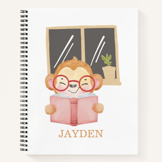 Mignon bébé singe lisant un livre la nuit nom pour (Devant)