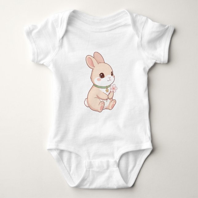 Mignon Body Bébé Lapin Kawaii & Fleur de Sakura (Devant)