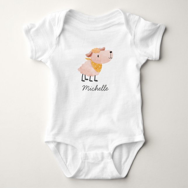 Mignon body pour bébé mouton & nom à l'aquarelle (Devant)