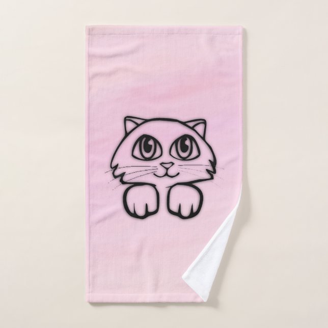 Mignon Chat aux Grands Yeux Rose (Serviette à main)