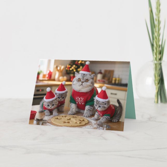 Mignon Chat British Shorthair Carte de Noël Cookie (Devant)
