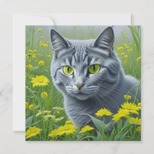 Mignon Chat Gris aux Yeux Jaunes Ai Art