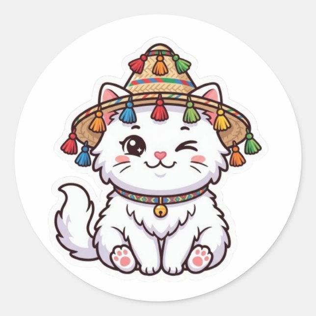 Mignon Chat Marocain Kawaii avec Autocollant Tradi (Devant)