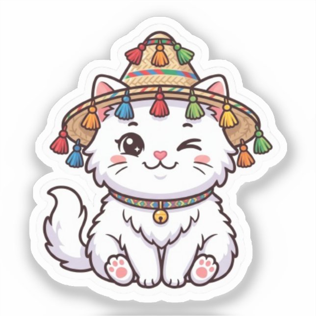 Mignon Chat Marocain Kawaii avec Autocollant Tradi (Recto)