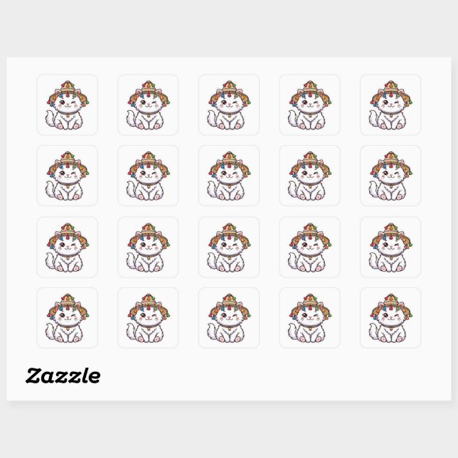 Mignon Chat Marocain Kawaii avec Autocollant Tradi (Feuille)