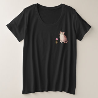 Mignon Chat Minimaliste & Fleur Femme Grande Taill