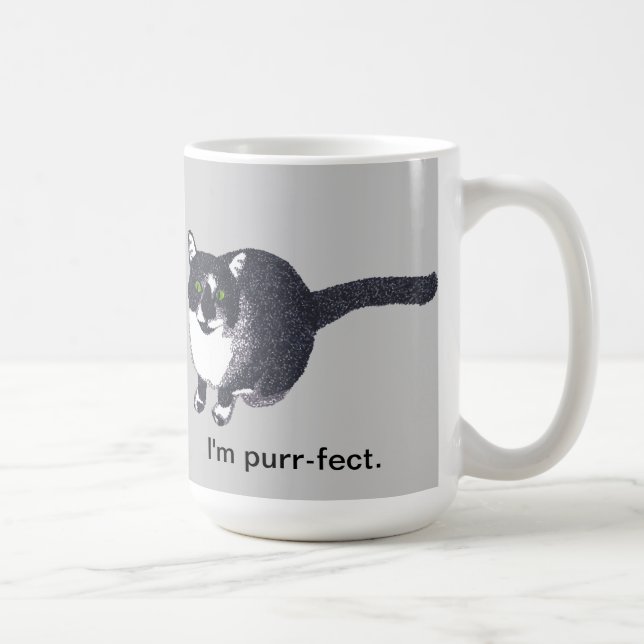 Mignon Chat Noir et Blanc en Pointillisme Tasses P (Droite)