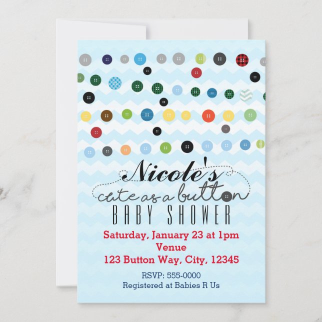 MIGNON COMME UN BOUTON Cartes d'invitation pour Ba (Devant)
