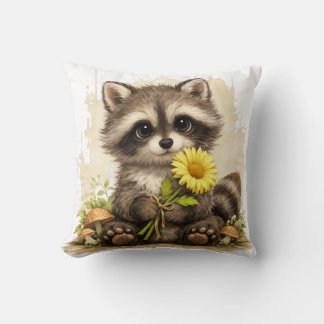 Mignon Coussin Fleur de Raton Laveur Kawaii Animal