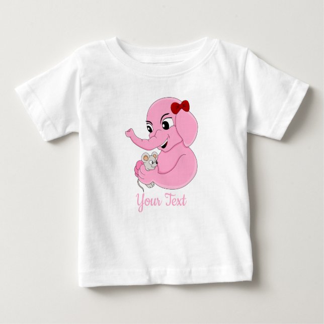 Mignon éléphant fille dessin animé bébé T-shirt (Devant)
