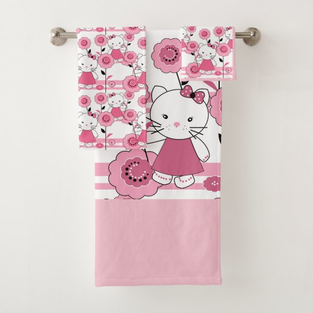 mignon enfants chaton rose blanc imprimé (En situation)