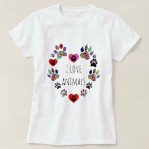 Mignon et coloré I Love Animals T-shirt