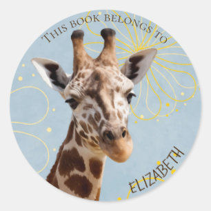 mignon étiquette de livre de girafe avec nom de fi