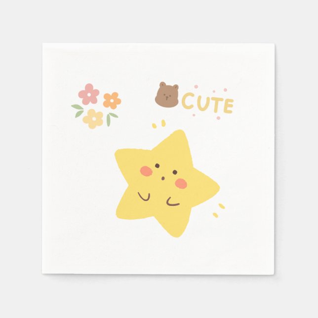 : Mignon Étoile Jaune Kawaii Serviette en Papier (Devant)