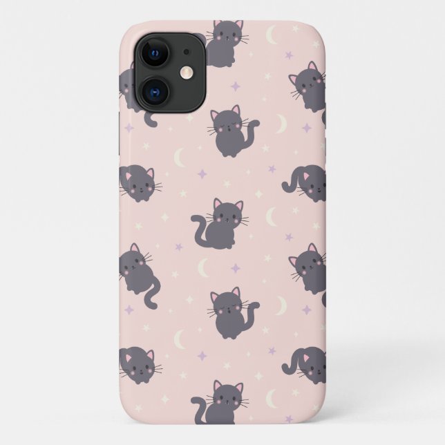 Mignon Étui Téléphone Rose Chat Gris (Dos)