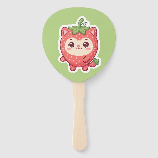 Mignon éventail à main chat fraise Kawaii (Dos)