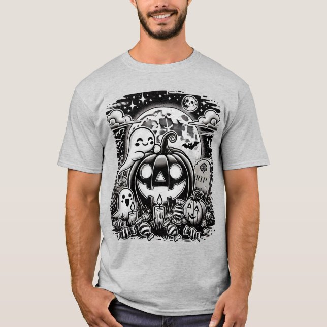Mignon Fantôme d'Halloween et T-shirt Citrouille (Devant)