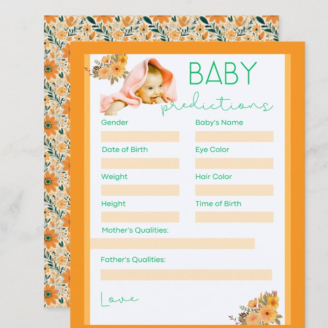 mignon fleurs orange baby shower de prédiction jeu (cute wild flowers orange baby shower game baby prediction .)