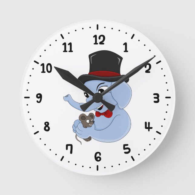 Mignon garçon éléphant dessin animé horloge ronde (Recto)