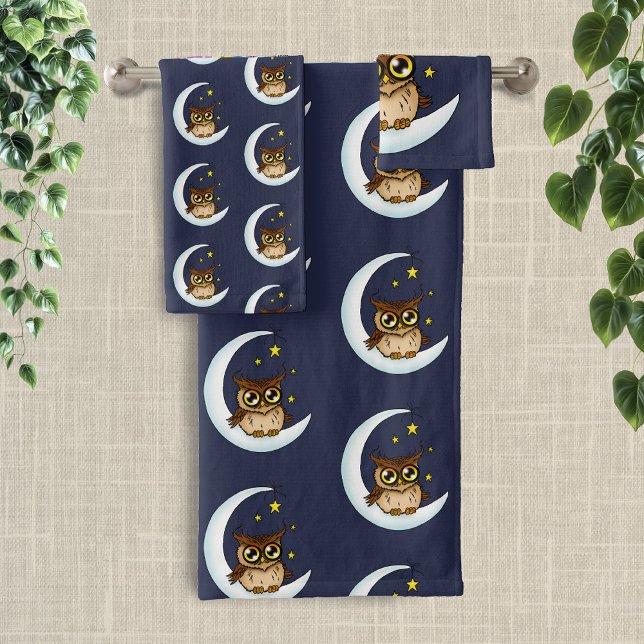 Mignon Hibou Brun Croissant Étoiles Bleu (Créateur téléchargé)