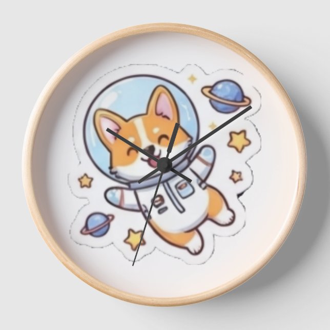 Mignon Horloge Murale Corgi Astronaute de l'Espace (Recto)