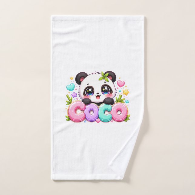 Mignon Kawaii Coco Panda Nom Pastel Rose Étincelan (Serviette à main)