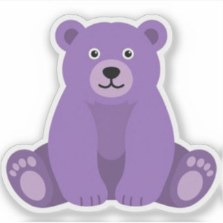 Mignon Kawaii Ourson Violet Assis Autocollant Viny