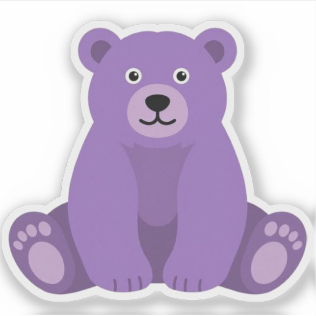 Mignon Kawaii Ourson Violet Assis Autocollant Viny (Devant)