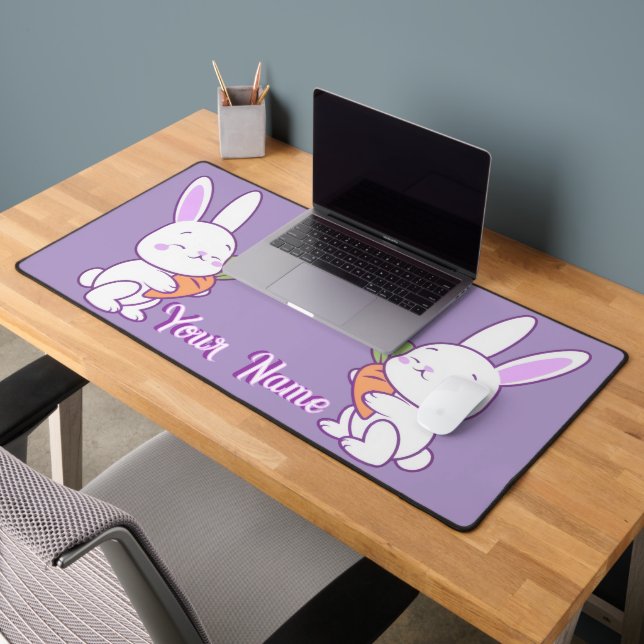 Mignon Kawaii Pastel Violet Lapin Nom Personnalisé (Bureau 2)