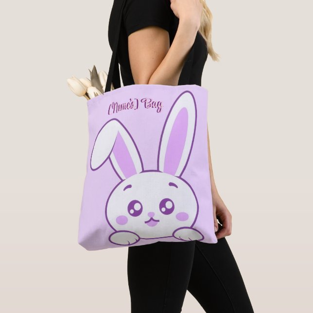 Mignon Kawaii Pastel Violet Lapin Qui Regarde Sac  (De près)