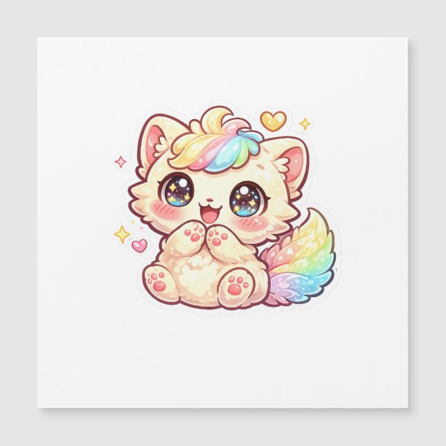 Mignon Kitten Arc-en-Ciel Kawaii Autocollant Chat  (Devant)