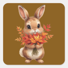  mignon lapin d'automne avec Sticker de fleurs d'