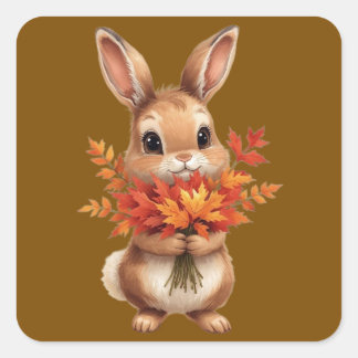  mignon lapin d'automne avec Sticker de fleurs d'