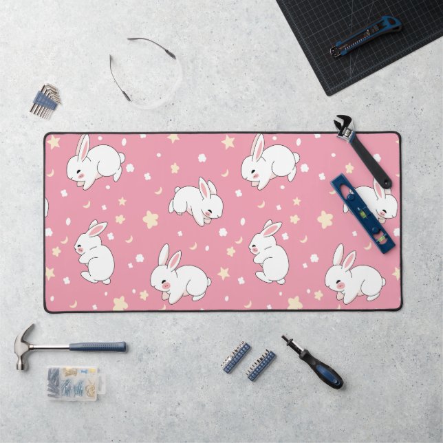 Mignon Lapin Kawaii Doodle Rose (Poste de travail)
