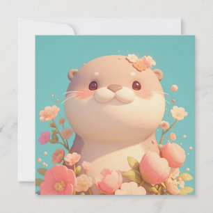 Mignon loutre en argile 3D dans un jardin floral r