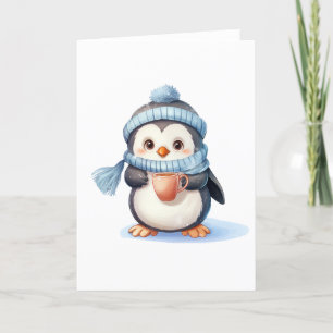 Mignon manchot avec des vêtements d'hiver et carte