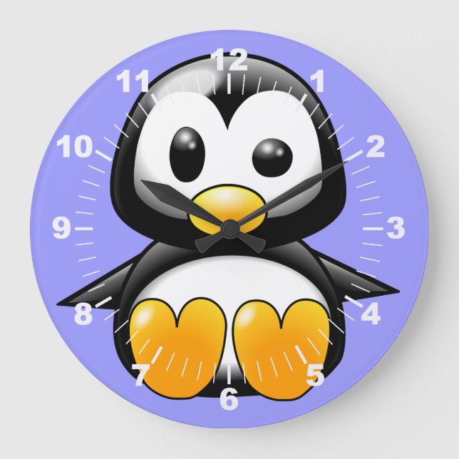 Mignon manchot sur horloge murale bleue (Recto)