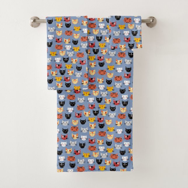 Mignon motif de visages de chatons drôles bleu (En situation)