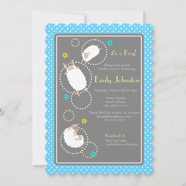 mignon mouton garçon baby shower invitation (Devant)