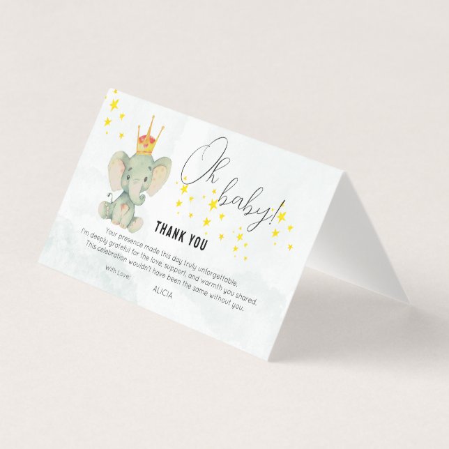 Mignon Oh Bébé Éléphant Genre Neutre Merci (Front)